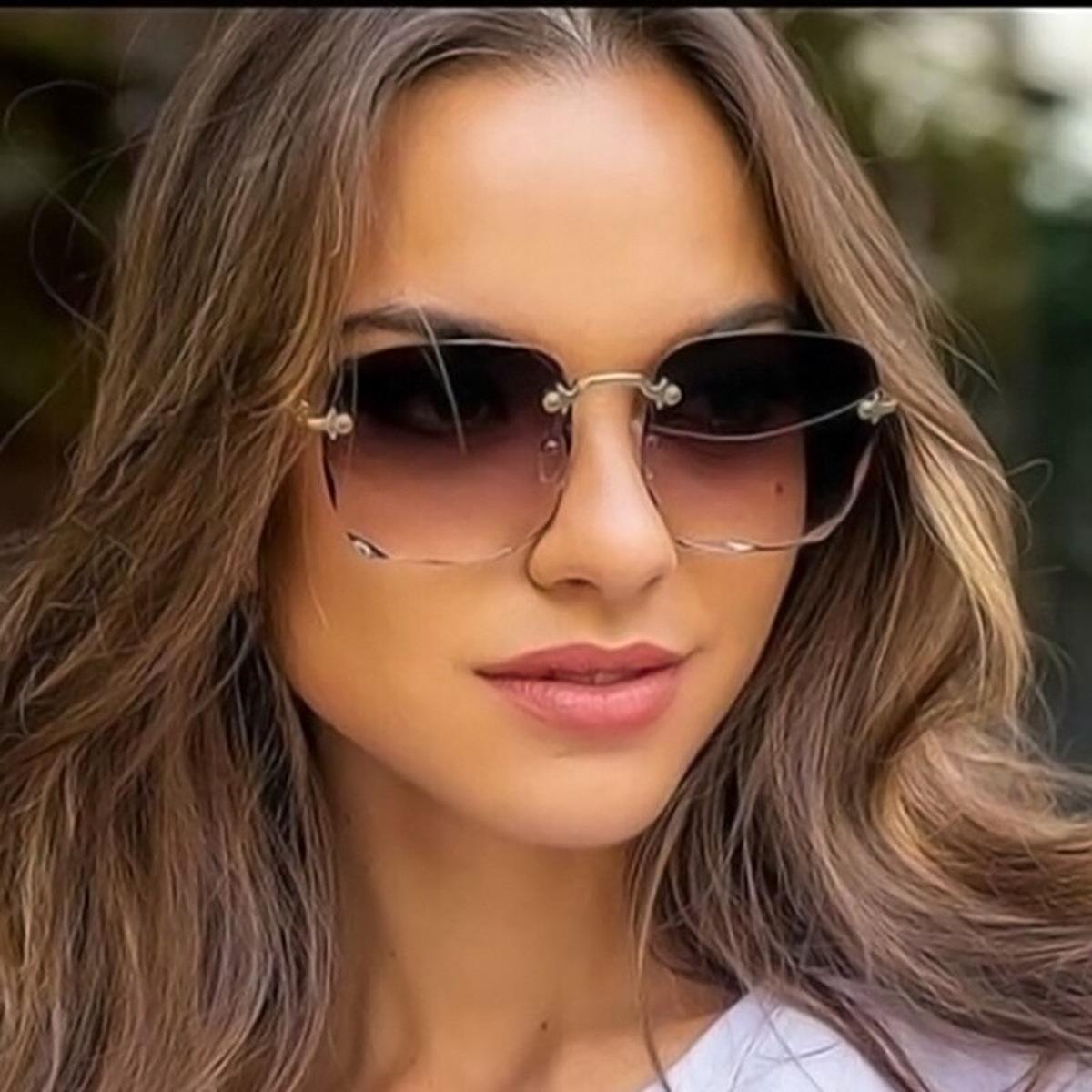 2022 Square Rimless Sunglasses Women  Brand Designer Summer Red Glasses  Sun glasses For Men UV400 Shades Oculos
