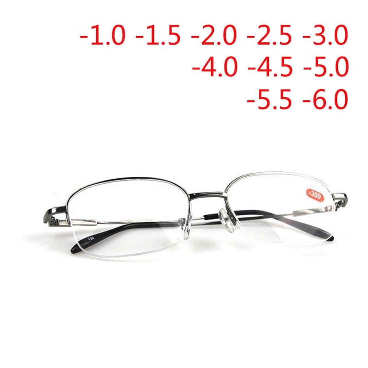 -1.0 -1.5 -2.0 To -6.0 Ultralight Half Frame Metal Finished Myopia Glasses Men Gray Frame Square Nearsighted Glasses