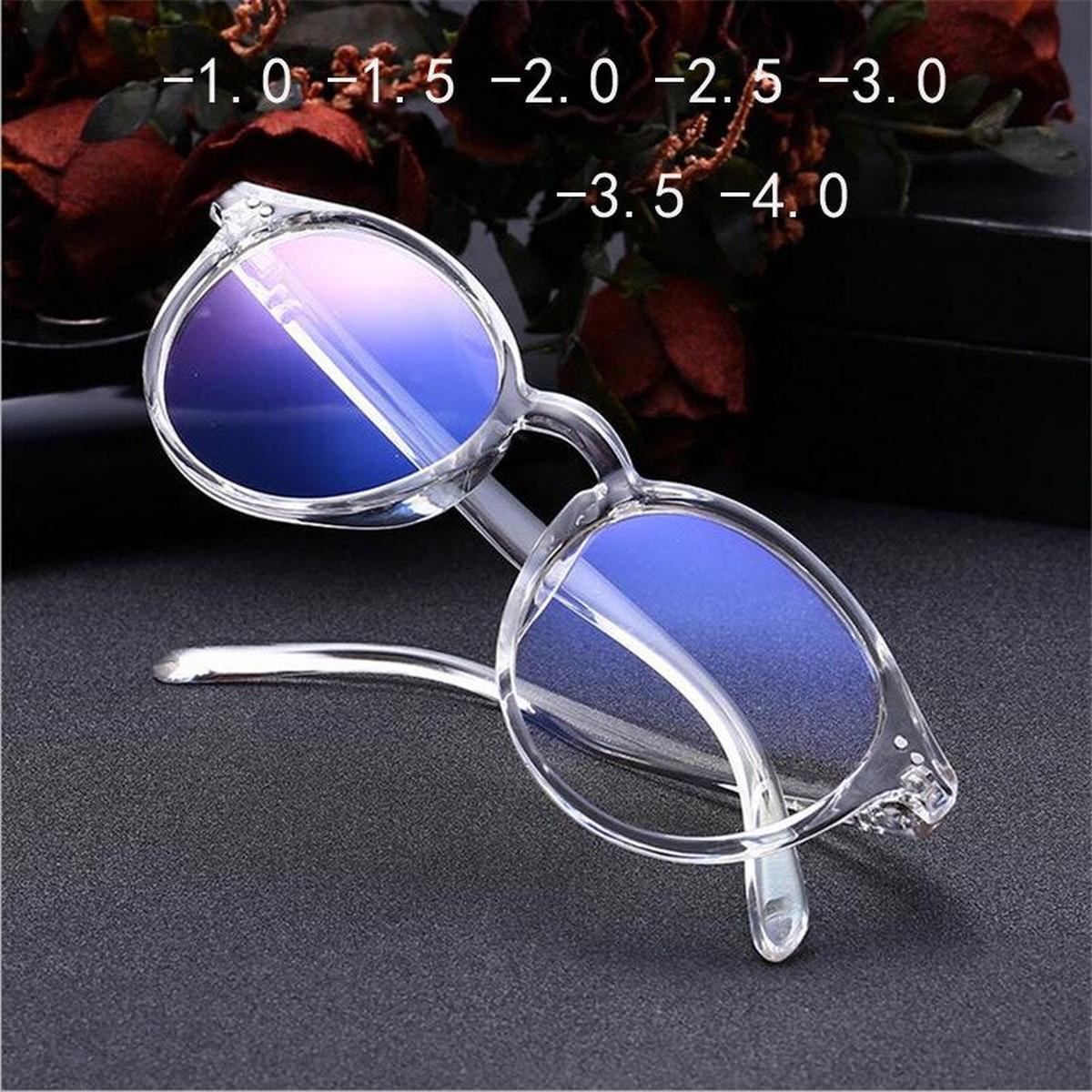 0 -1 -1.5 -2.0 To -4.0  Round Myopia Glasses Finished Women Men Short-sight Eyewear Prescription Spectacles Transparent Frame