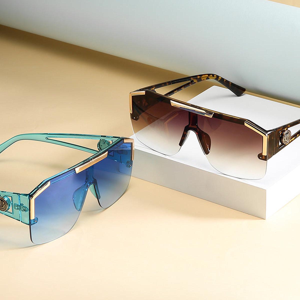 2023  Brand Designer Oversized Square Sunglasses Men Women Retro Big Frame Semi-Rimless Driving Sun Glasses UV400