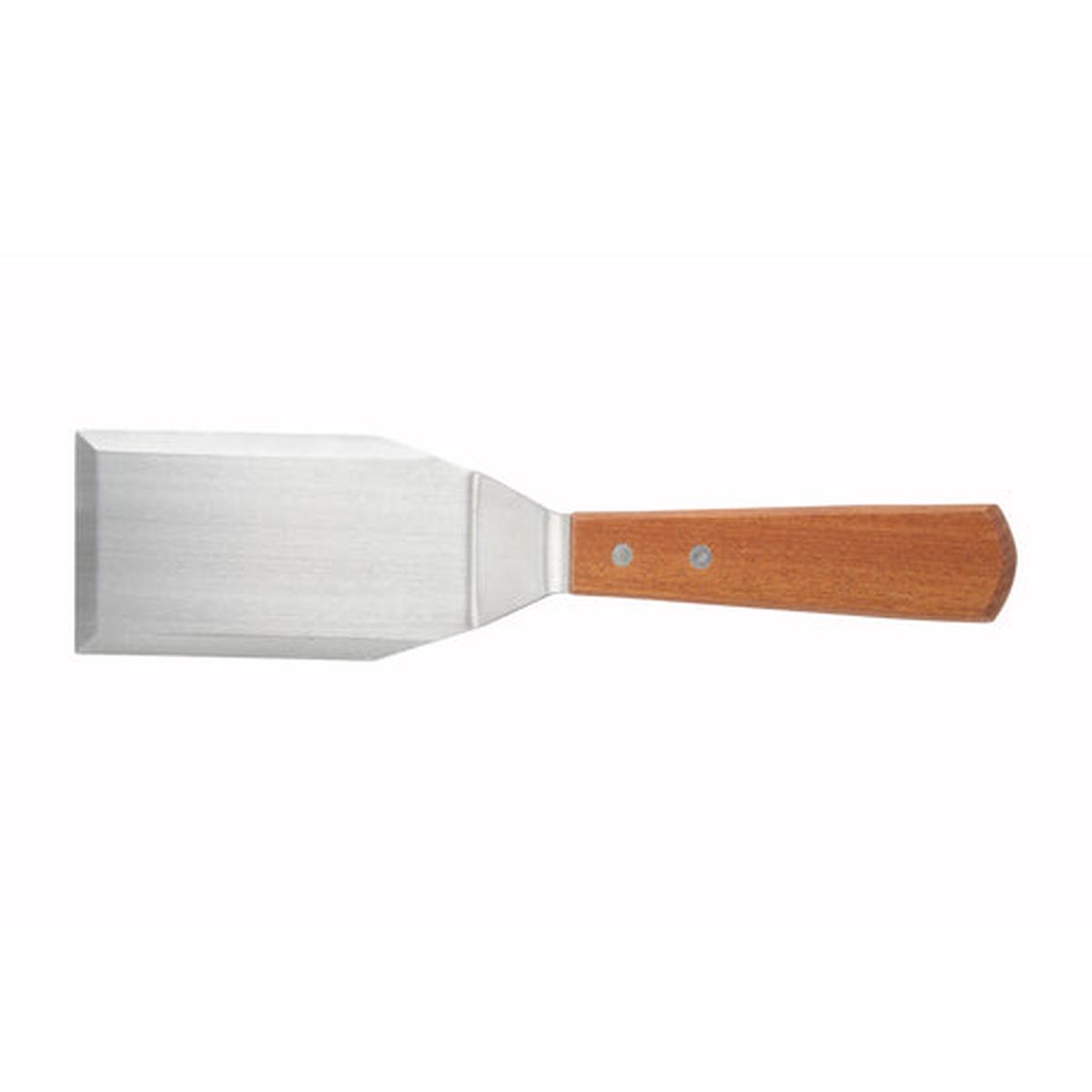 Winco TN719 Hamburger Turner with Offset Wooden Handle and 5-1/8" x 2-7/8" Stainless Steel Blade