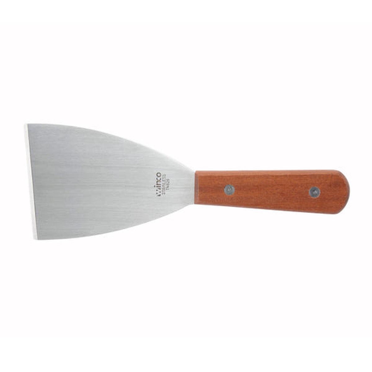 Winco TN526 Stainless Steel Scraper with Wooden Handle, 4-1/2" x 3-1/8" Blade