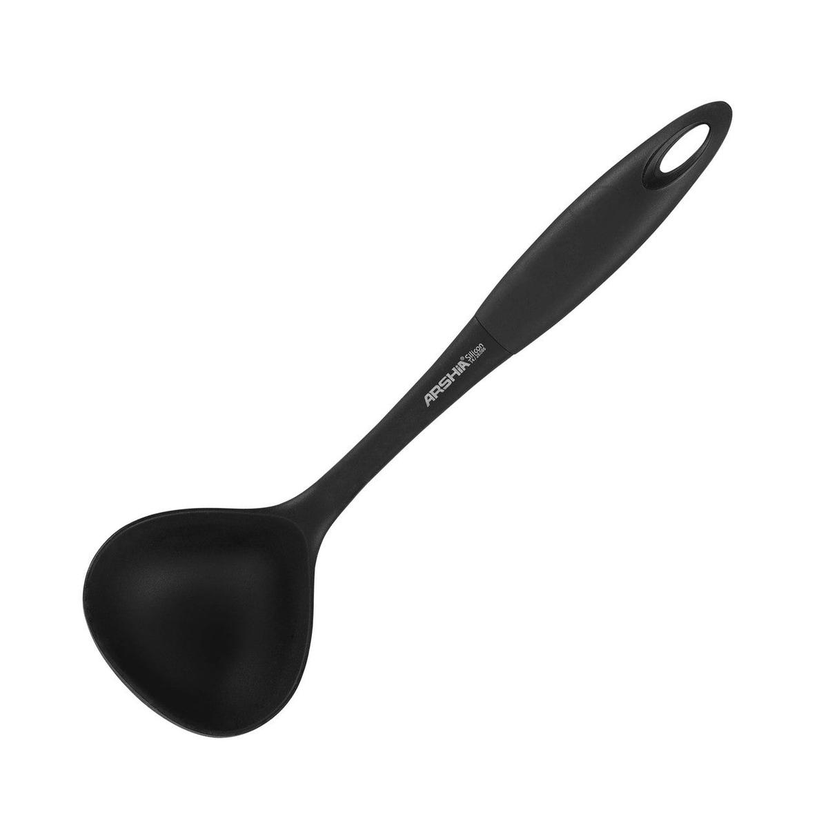 Arshia Silicone Soup Ladle  Heat-Resistant, Deep Bowl, Non-Slip Handle | Black