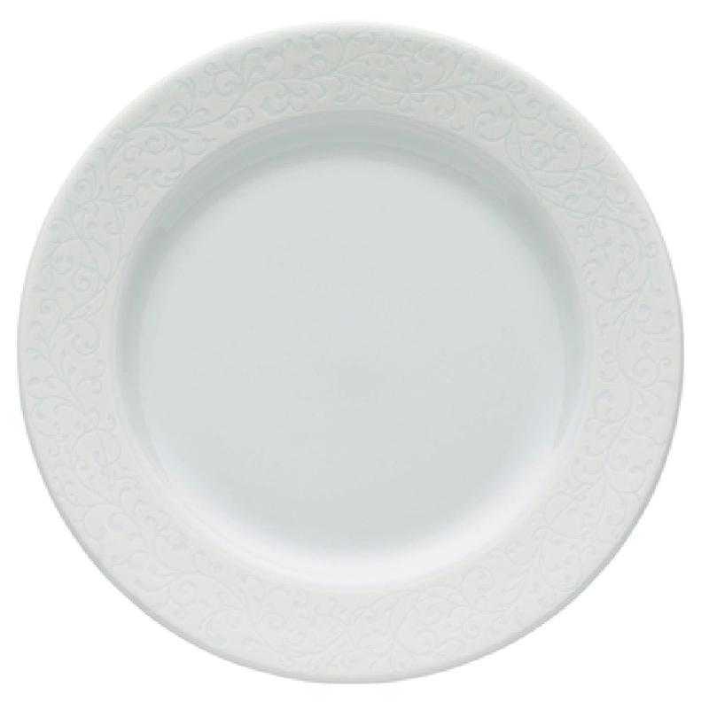 1880 Hospitality L5803050119 6-1/4 Inch Dia Round Plate Porcelain Glazed White Embossed Paisley