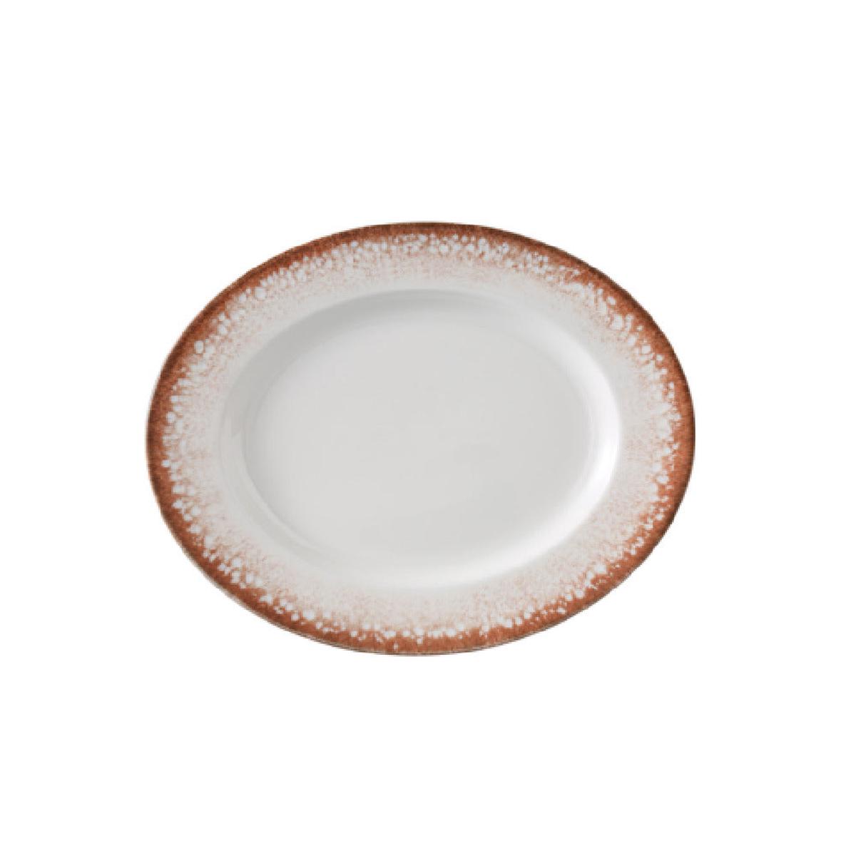 Yanco PR-210 10 Inch Oval Plate White and Brown China - 24 Packs
