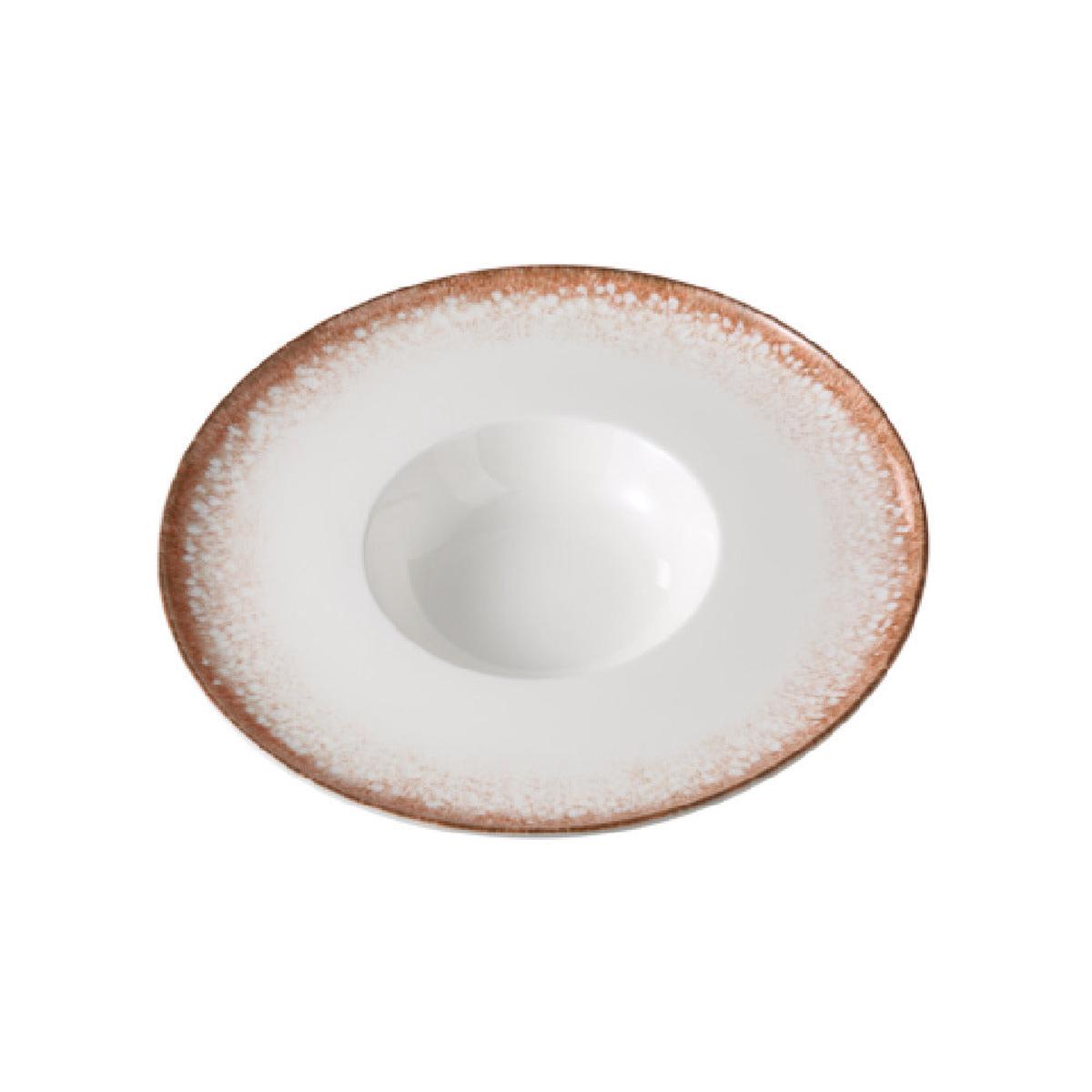 Yanco PR-611 9 Oz. Round Plate White and Brown China Cafe Dining 36 Packs