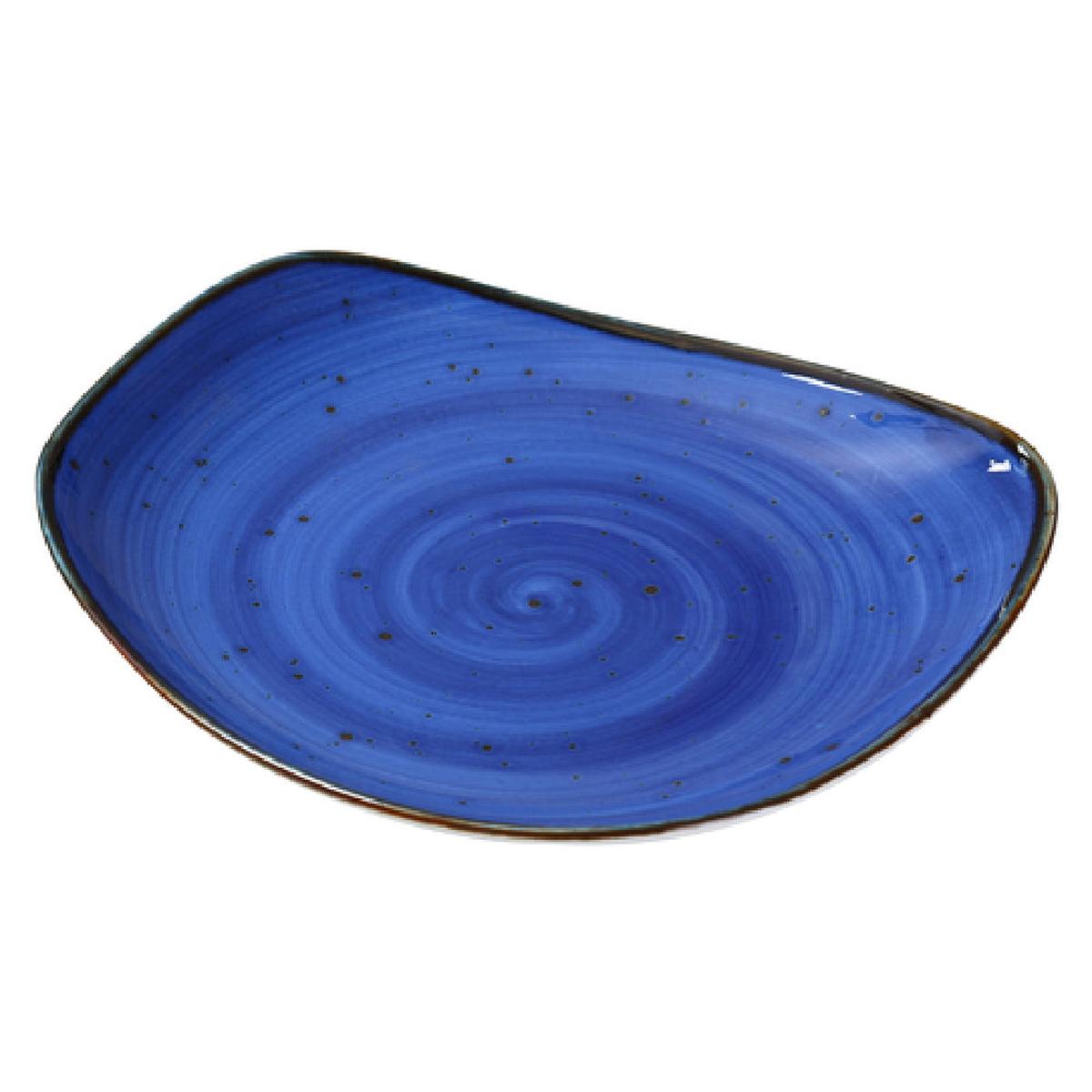 Yanco LY-109BU 8-3/4 Inch Free Form Plate Porcelain Blue Glazed