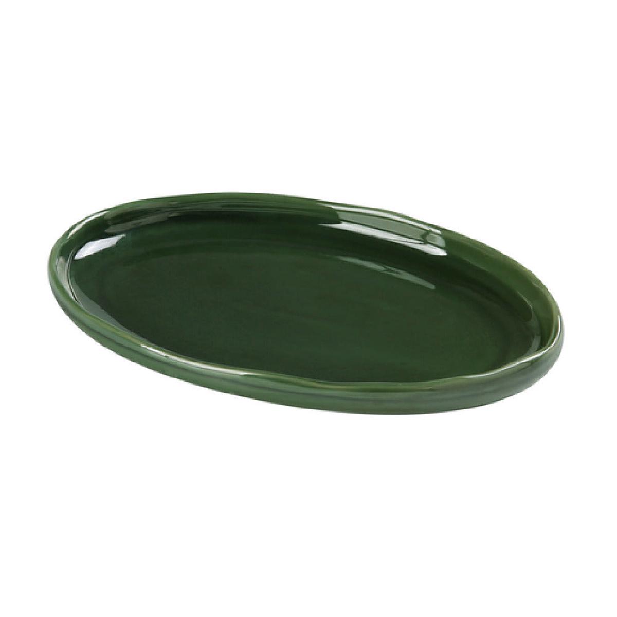Yanco GG-208 8-1/4 Inch Oval Plate Coupe Rolled Edge Green Porcelain