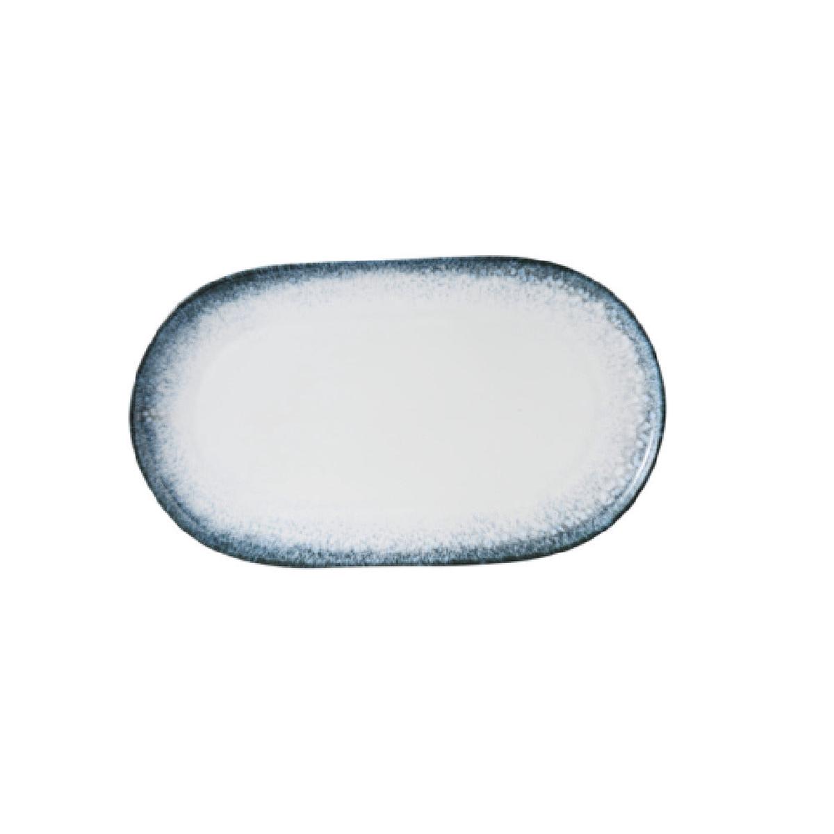 Yanco MR-214 13 5/8 Inch Oval Plate China White and Blue - 12 Packs