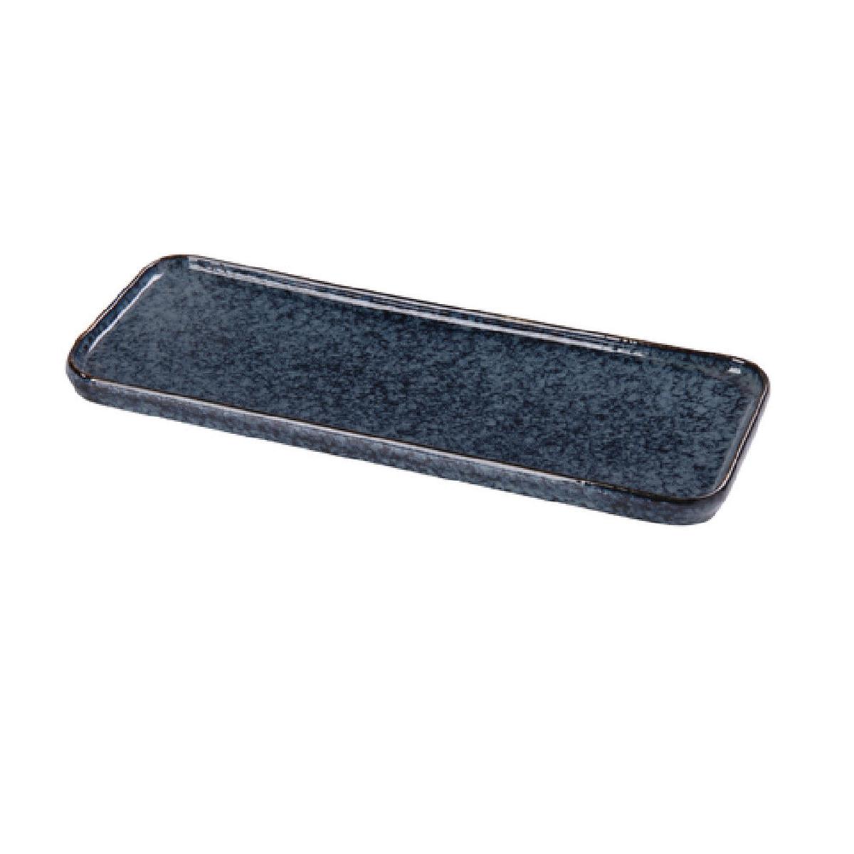 Yanco BL-513 13-3/4 Inch Rectangular Plate Porcelain Blue Rolled Edge