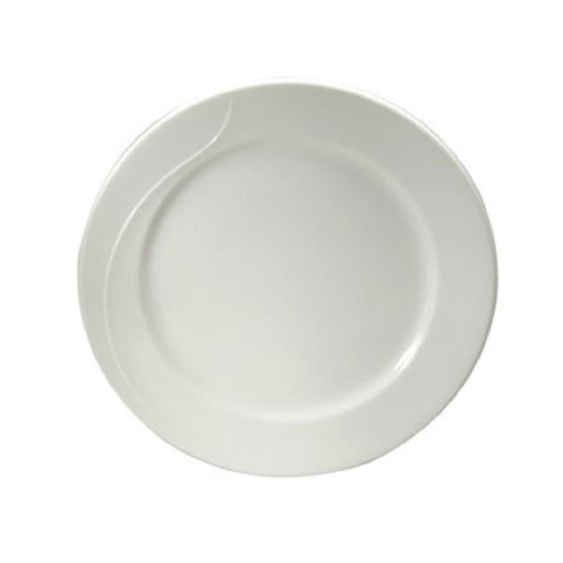 1880 Hospitality F1100000157 11-1/4 Inch Diameter Bone China Plate White Mid Rim Asymmetric Embossed