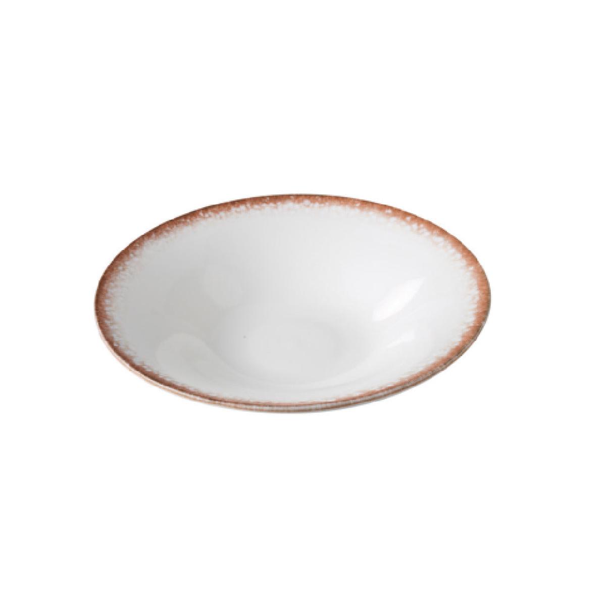 Yanco PR-409 9 Oz Porto Soup Plate 9 1/8 Inch Diameter China with White and Brown Finish